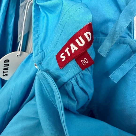 STAUD Luna Puff Sleeve Peplum Top Bright Blue Size 00 NEW WITH TAGS Retail 225 - Picture 6 of 10